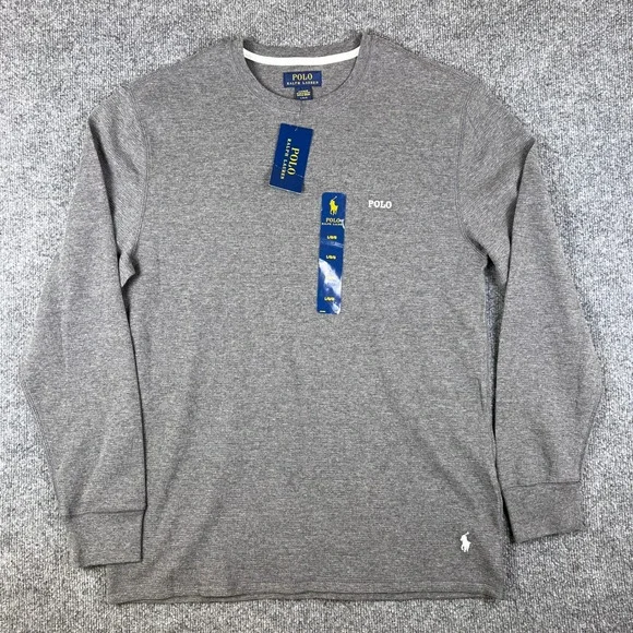 Polo Ralph Lauren Thermal Waffle Knit Shirt Mens L Gray Long Sleeve Pony NWT - Picture 2 of 11